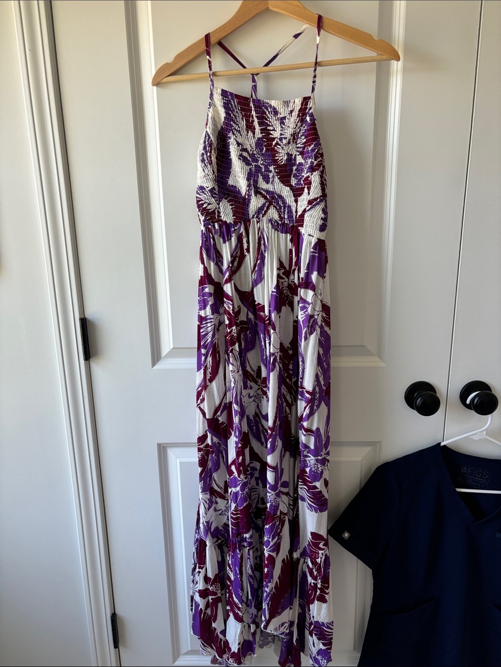 Free People Purple and White Floral Smocked Maxi Dress